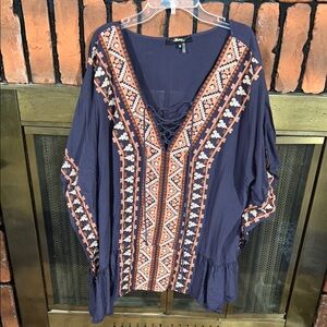 ANDREE BY UNIT Navy and Orange Embroidered Tunic